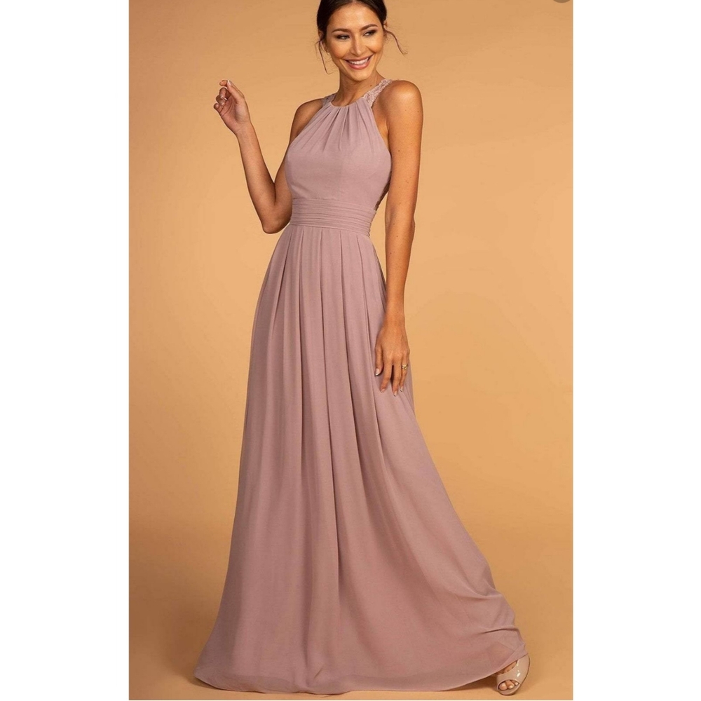Elizabeth K - Lace Halter Chiffon A-Line Dress
